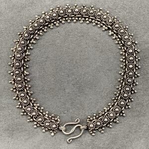 Vintage Bracelet Sterling Ethnic Oriental Filigree Chain Darkened 925 Silver 7”